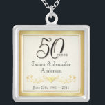 50th Anniversary Elegant Commemorative Pendant<br><div class="desc">50th Anniversary Keepsake Necklace -- Elegant Golden 50th Wedding Anniversary Pendant with formal script and scrolled antique design -- Customize the names and date for your happy celebration. Perfect gift for your wife, mother, grandmother to commemorate 50 Golden Years together. Matching cards, invitations, postage and gifts available. Other styles and...</div>