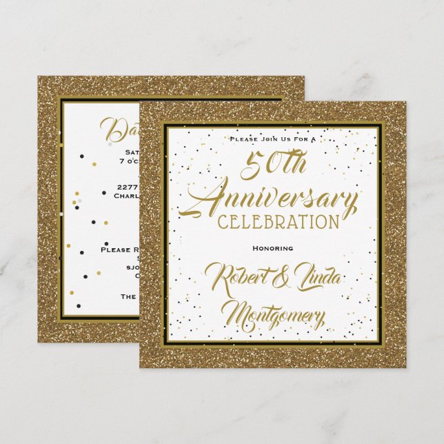 50th Anniversary Elegant Gold  Invitation (Front/Back)