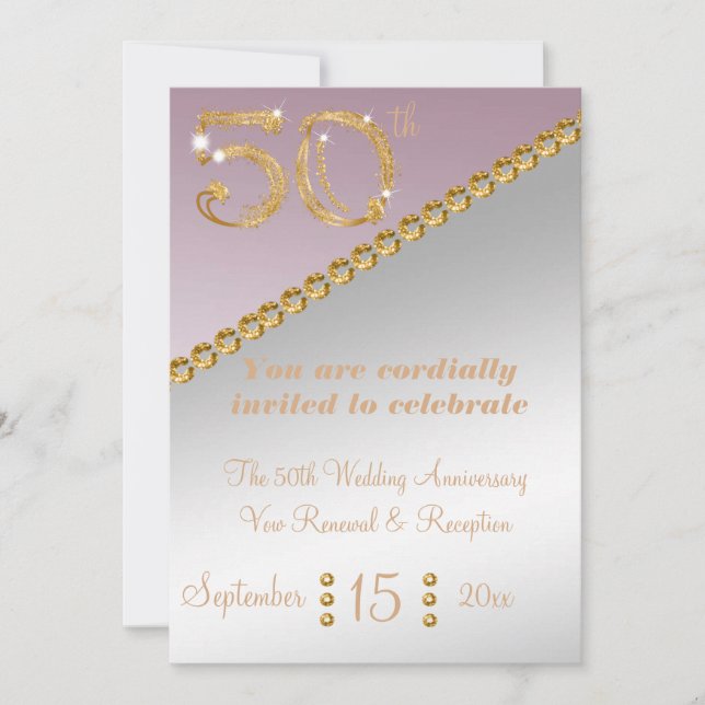 50th Anniversary elegant gold nugget & light Pink  Invitation (Front)