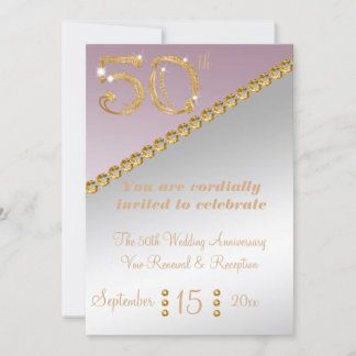 50th Anniversary elegant gold nugget & light Pink Invitation