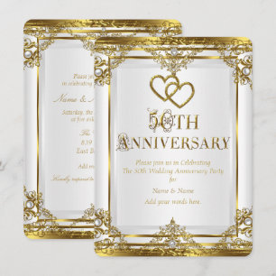 50th Anniversary Elegant Gold White Pearl Invitation