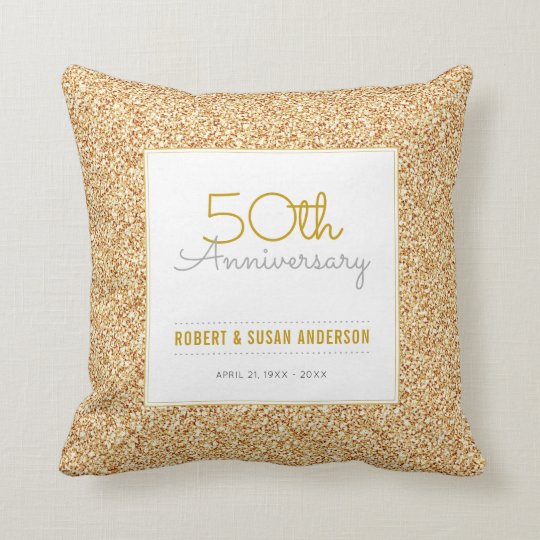 50th Anniversary Faux Gold Glitter Keepsake Throw Pillow