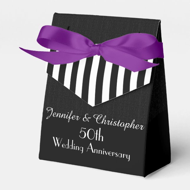 50th Anniversary Favour Box, Black & White Stripes Favor Box (Front Side)