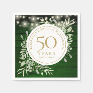 50th Anniversary Foliage Green Wood String Lights Napkin