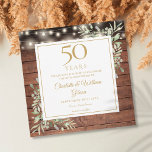 50th Anniversary Foliage Rustic Wood Lights Square Save The Date<br><div class="desc">Featuring delicate watercolor country garden greenery and pretty string lights on a wood panels background,  this chic rustic save the date anniversary invitation can be personalized with your special 50 years anniversary celebration information. Designed by Thisisnotme©</div>