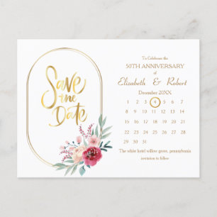 50th Anniversary Frame gold The Date Calendar Announcement Postcard