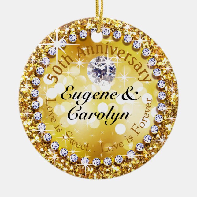 50th Anniversary Glitzy Diamond Bling | gold Ceramic Ornament (Front)