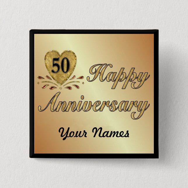 50th Anniversary - Gold 2 Inch Square Button (Front)
