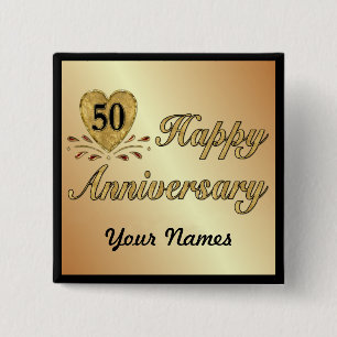 50th Anniversary - Gold 2 Inch Square Button