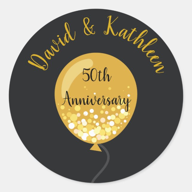 50th Anniversary Gold Balloon Seals Stickers (Front)