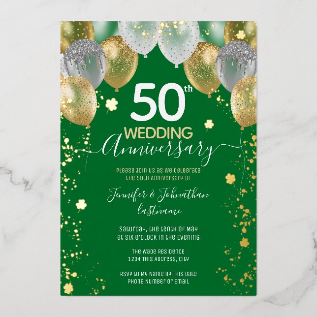 50th Anniversary Gold Balloons Green Shamrock (Front)