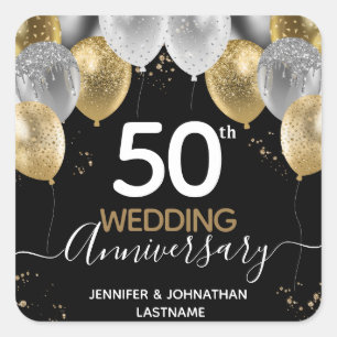 50th Anniversary Gold Balloons Square Sticker