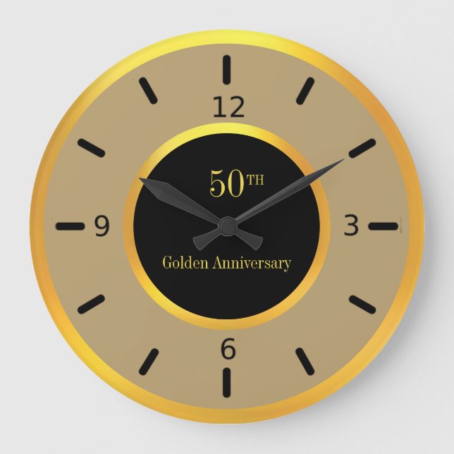 50th Anniversary Gold Black & Beige Large Clock (Front)