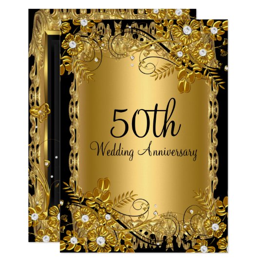 50th Anniversary Gold Black Diamond Floral Swirl ...