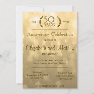 50th Anniversary Gold Bokeh Lights Invitation