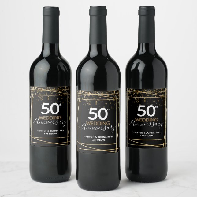 50th Anniversary Gold Border Favour Wine Label (Bottles)