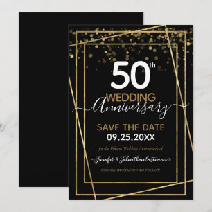 50th Anniversary Gold Border Save the Date Invitation