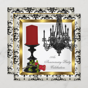 50th Anniversary Gold Chandelier Red Rose Candle Invitation
