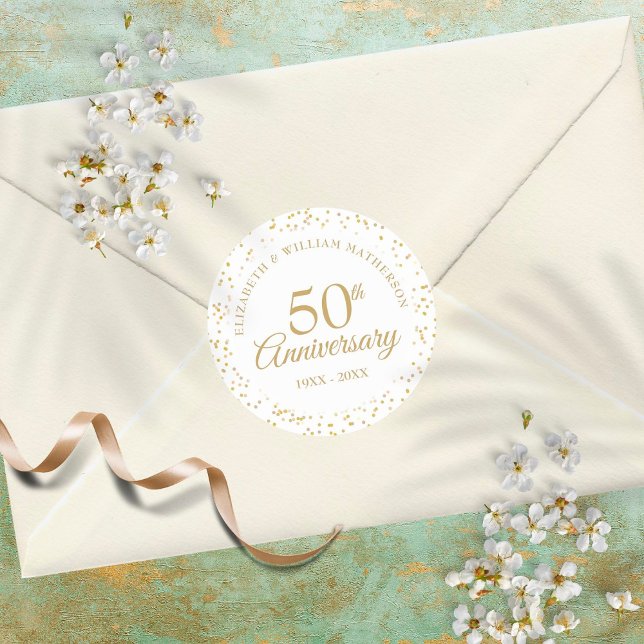 50th Anniversary Gold Dust Confetti Classic Round Sticker (Creator Uploaded)
