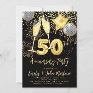 50th Anniversary Gold Glitter Confetti Champagne Invitation