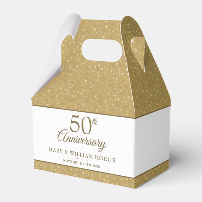 50th Anniversary Gold Heart Confetti Wedding Photo Favor Box (Front Side)