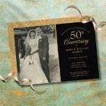 50th Anniversary Gold Hearts Wedding Photo Invitation<br><div class="desc">Personalize with your favourite wedding photo and your special 50th golden wedding anniversary celebration details in chic gold typography on a black background. The reverse features gold love heart confetti. Designed by Thisisnotme©</div>