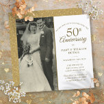 50th Anniversary Gold Hearts Wedding Photo Square Invitation<br><div class="desc">Personalize with your favourite wedding photo and your special 50th golden wedding anniversary celebration details in chic gold typography. The reverse features gold love heart confetti. Designed by Thisisnotme©</div>