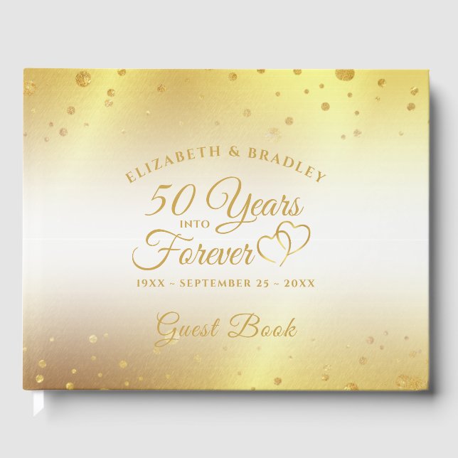 50th Anniversary Gold Hearts YEARS INTO FOREVER Guest Book (Front)