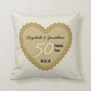 50th Anniversary Gold Lace Heart Custom Names V01 Throw Pillow
