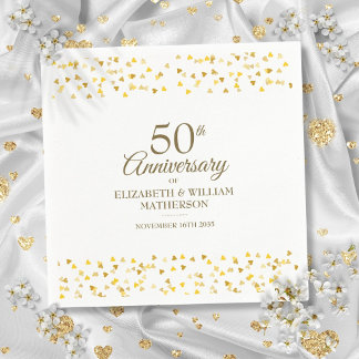 50th Anniversary Gold Love Hearts Confetti  Napkin