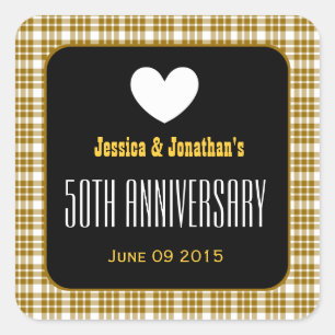 50th Anniversary GOLD PLAID Custom Names V01 Square Sticker