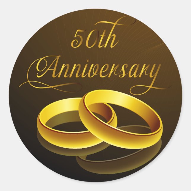 50th Anniversary | Gold Script Classic Round Sticker (Front)