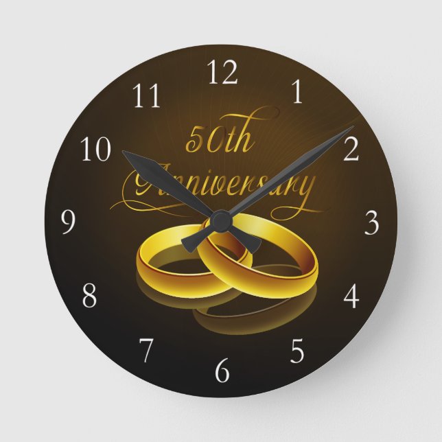 50th Anniversary | Gold Script Round Clock (Front)