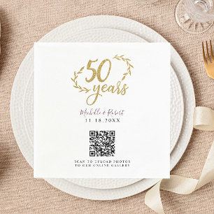 50th Anniversary Gold Share Photos QR code Napkin