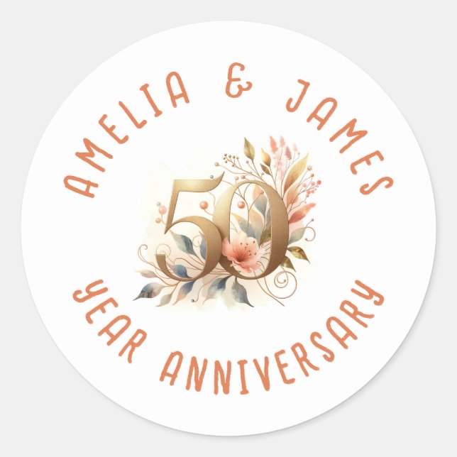 50th Anniversary Gold Wedding Flower Classic Round Sticker (Front)