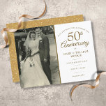 50th Anniversary Gold Wedding Photo Save The Date Announcement Postcard<br><div class="desc">Personalize with your favourite wedding photo and your special 50th golden wedding anniversary celebration details in chic gold typography. The reverse features gold love heart confetti. Designed by Thisisnotme©</div>