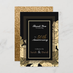 50th anniversary gold, yellow & tan rose thank you card