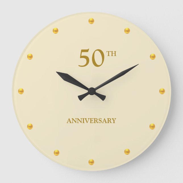 50TH Anniversary & Golden Dots on Light Beige Large Clock (Front)