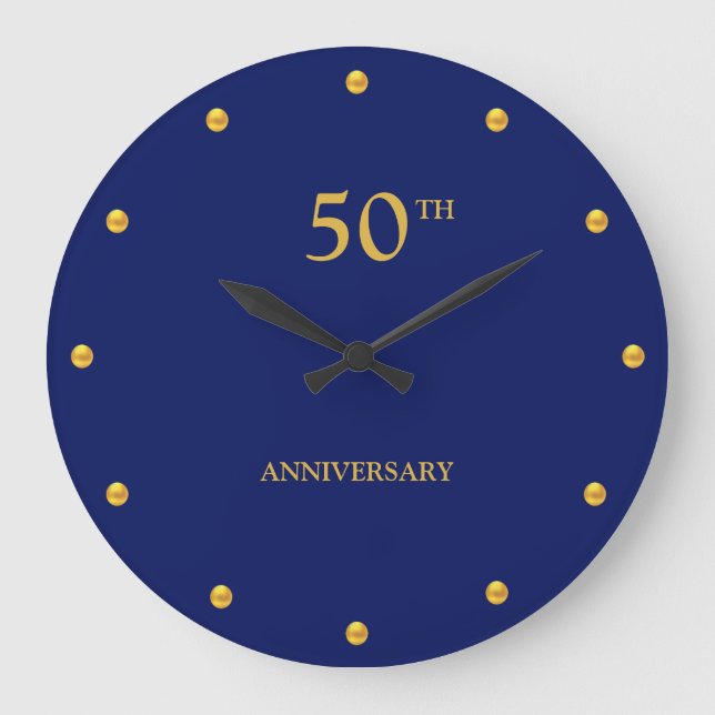 50TH Anniversary & Golden Dots on Navy Blue Large Clock (Front)