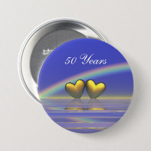 50th Anniversary Golden Hearts 3 Inch Round Button