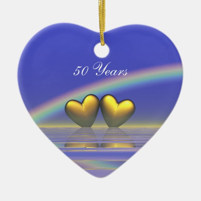 50th Anniversary Golden Hearts Ceramic Ornament (Front)