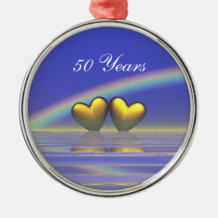 50th Anniversary Golden Hearts Metal Ornament