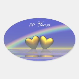 50th Anniversary Golden Hearts Oval Sticker