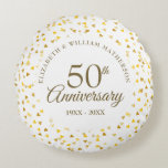 50th Anniversary Golden Hearts Round Pillow<br><div class="desc">Designed to coordinate with our 50th Anniversary Golden Hearts collection. Featuring delicate golden hearts. Personalise with your special fifty years golden anniversary information in chic gold lettering. Designed by Thisisnotme©</div>