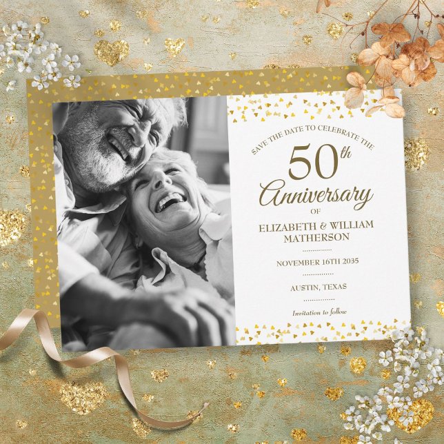 50th Anniversary Golden Hearts Save the Date Photo Announcement (50th Anniversary Golden Hearts Save the Date Photo Announcement)