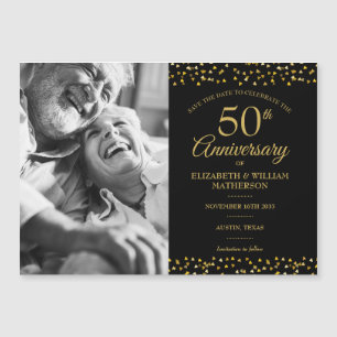 50th Anniversary Golden Hearts Save the Date Photo Magnetic Invitation