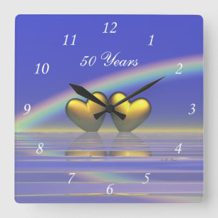 50th Anniversary Golden Hearts Square Wall Clock