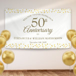 50th Anniversary Golden Love Hearts Welcome Banner<br><div class="desc">Featuring delicate golden love hearts confetti. Personalize with your special fiftieth golden anniversary information in chic gold lettering. Designed by Thisisnotme©</div>