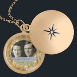 50th Anniversary Golden Photo Frame | Keepsake Locket Necklace<br><div class="desc">This is a unique, elegant personalized photo golden anniversary pendant necklace- Shiny gold effect anniversary commemorative keepsake has your own personalized photo template of the happily married anniversary couple of fifty years centred and framed by a circle of elegant ornate gold swirl designs. At the bottom are the married couple...</div>