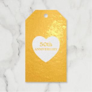 50th Anniversary Heart Gold Gift Tags